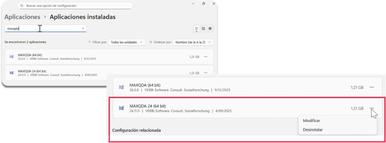 imagen maxqda desinstalar version anterior